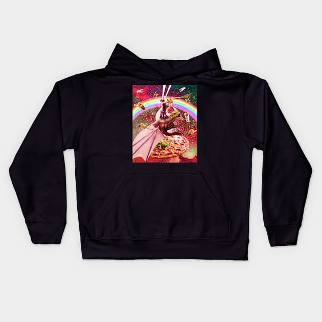 Laser Eyes Outer Space Cat Riding Dragon Kids Hoodie by Random Galaxy